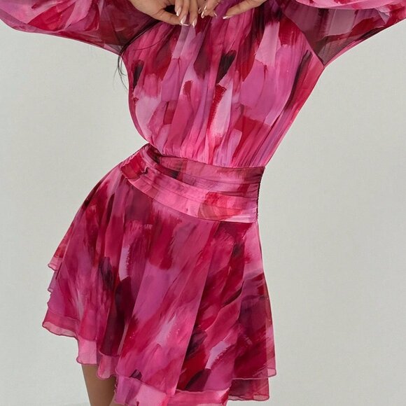 Purple Casual Women's Romantic Long Sleeve Tie Dye Dress - Picture 3 of 7